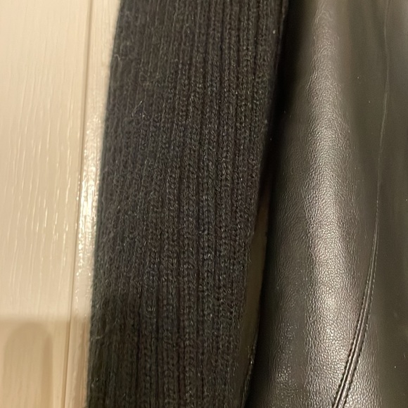 Black faux leather and knit zip-up sweater jacket with Size Medium - Picture 4 of 10